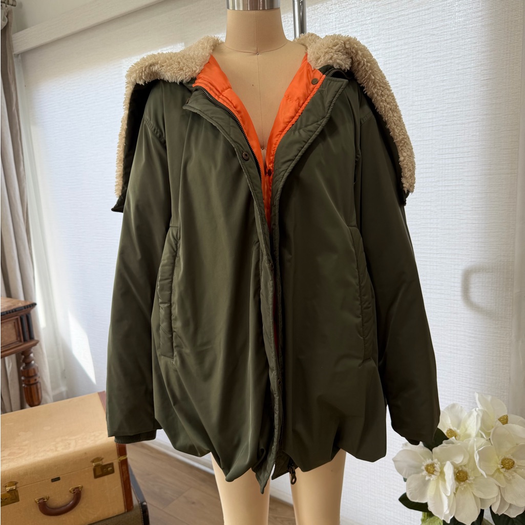 Pilcro Olive & Orange Sherpa Collar Coat - M